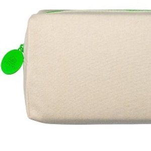 3 White Origins Cosmetics Pouch with Green Zipper